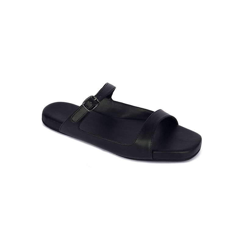 Paaduks Eve Dual-Strap Vegan Leather Black Slides (UK 3)