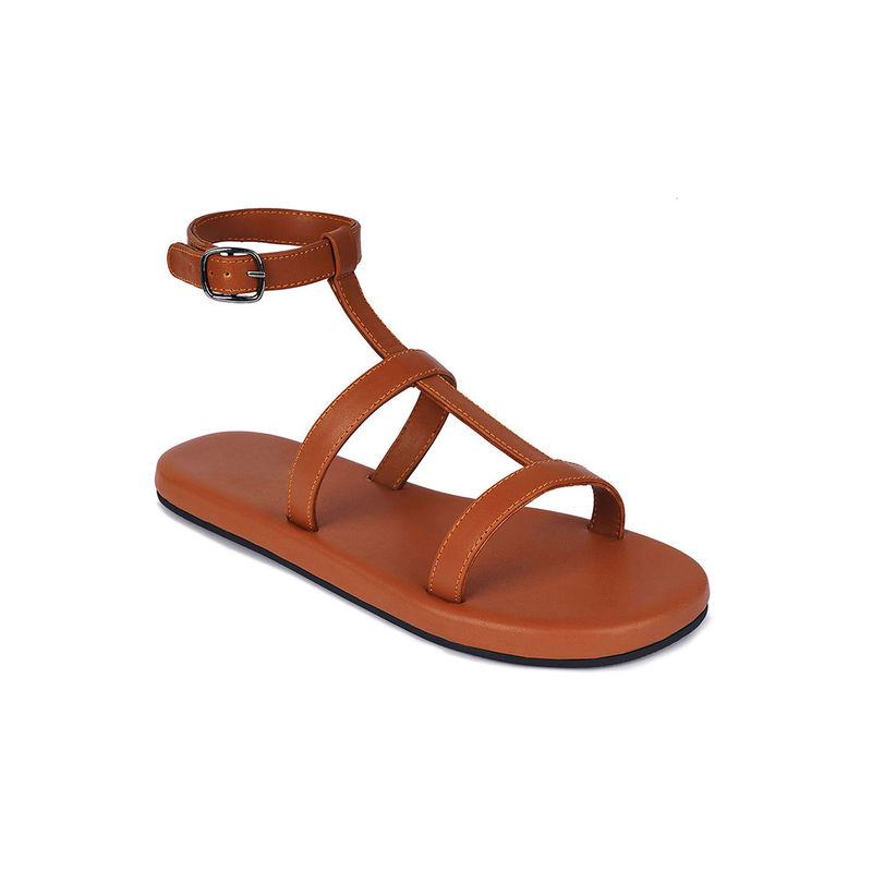 Paaduks Saba T-Strap Vegan Leather Tan Sandals (UK 3)