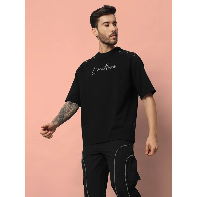 WEARDUDS Limitless Oversized Typography T-Shirt -Black (XL)