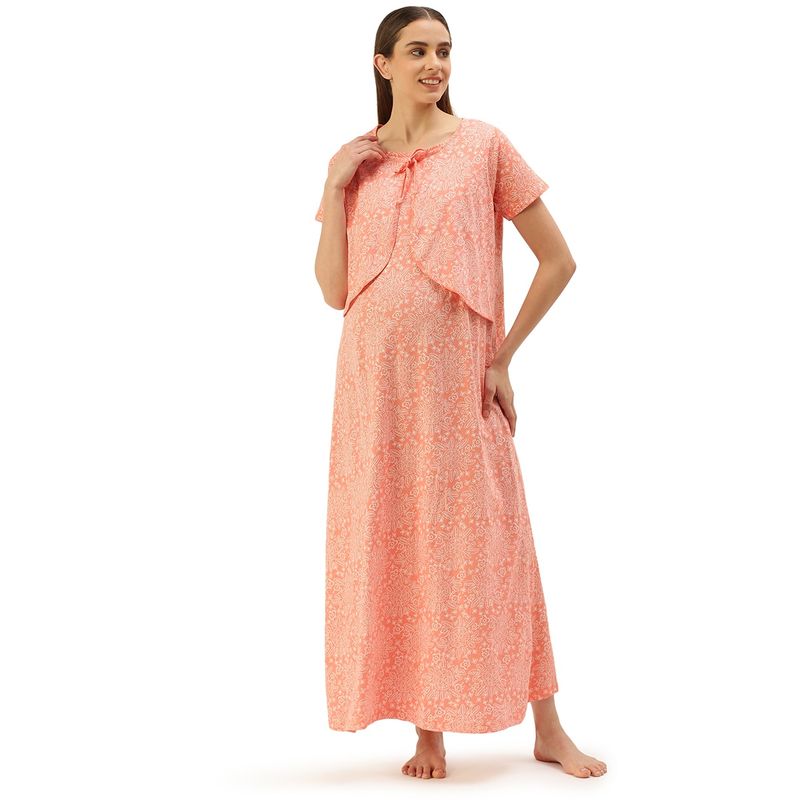 Nejo Feeding - Nursing Maternity Full Length Night Dress - Coral (S)