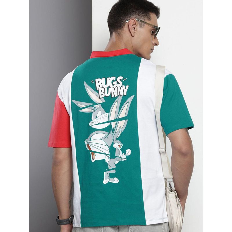 The Indian Garage Co Men Boxy Fit Bugs Bunny Printed Polo T-Shirt (S)