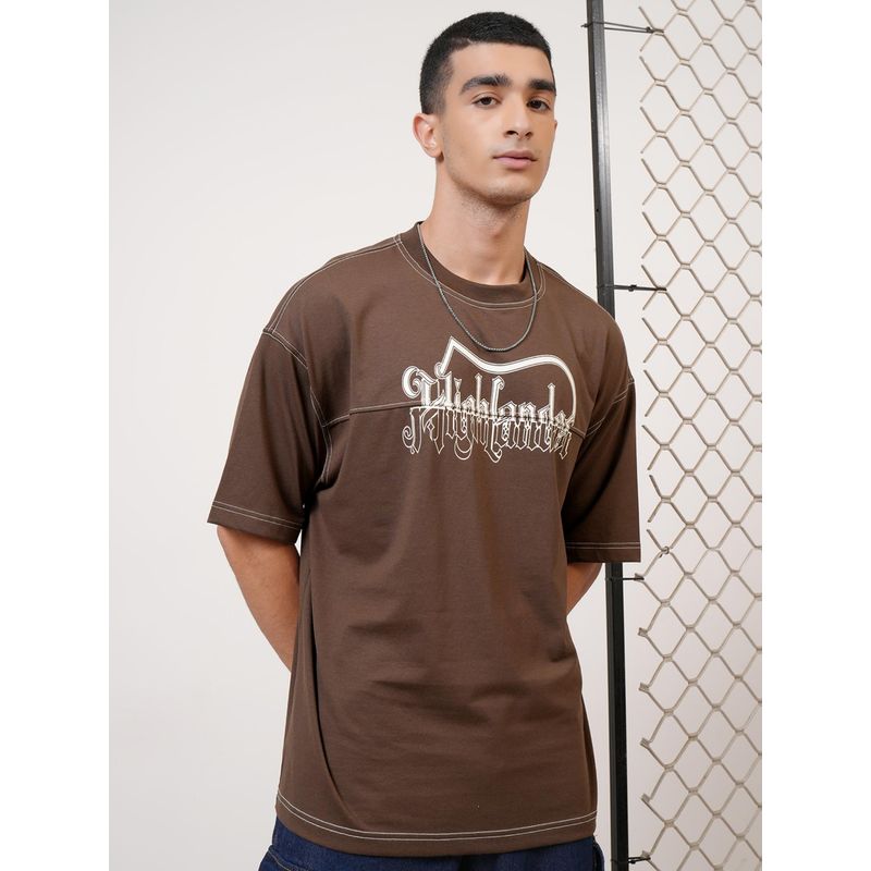 HIGHLANDER Men Brown Printed T-Shirt (L)