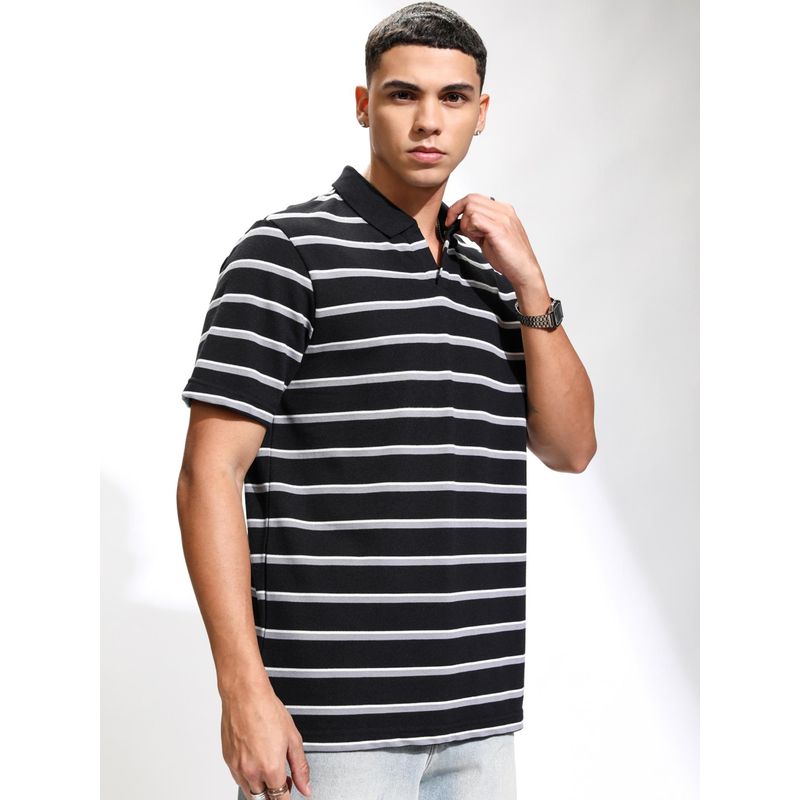 HIGHLANDER Men Black Stripes Polo T-Shirt (L)