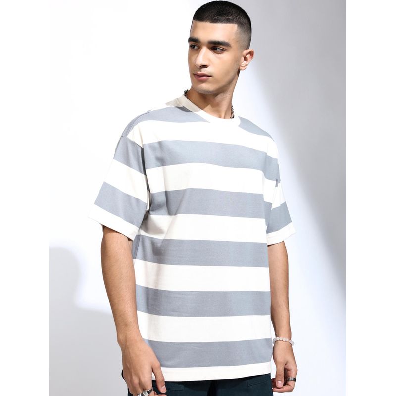 HIGHLANDER Men Grey Stripes T-Shirt (L)