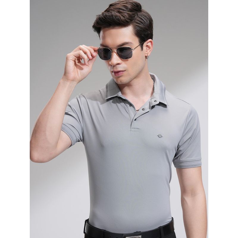 HIGHLANDER Men Grey Solid Polo T-Shirt (S)