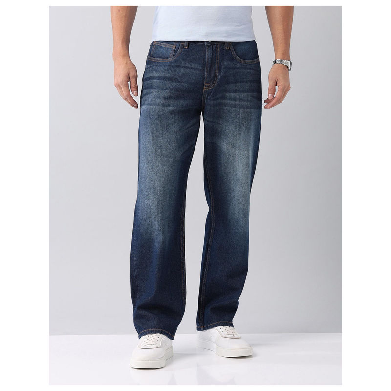 AD By Arvind Baggy Fit Mid Rise Jeans Navy Blue (32)
