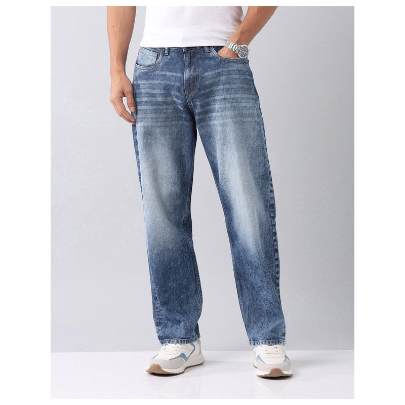 AD By Arvind Baggy Fit Mid Rise Jeans Navy Blue (36)