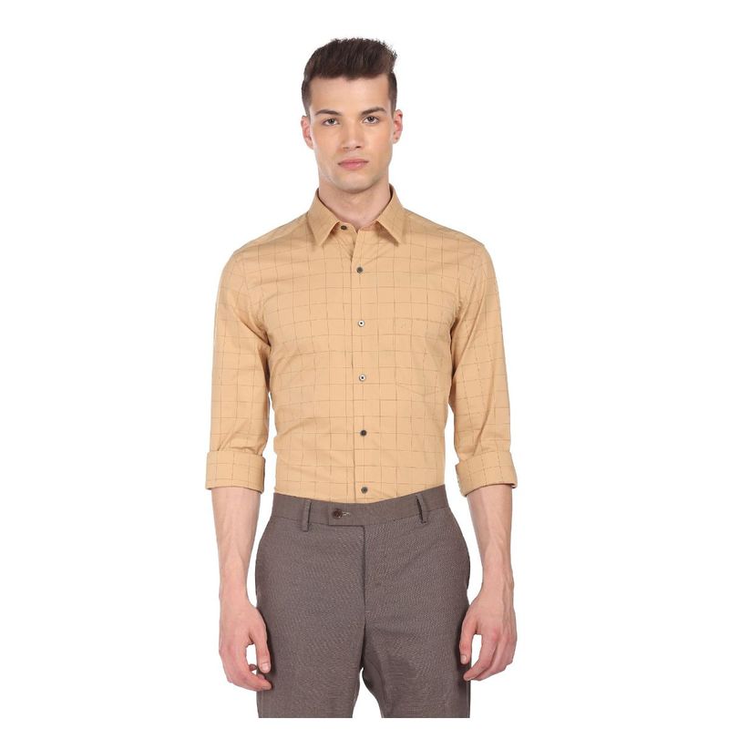 Arrow Newyork Men Light Brown Brooklyn Ultra Slim Fit Check Formal Shirt (39)