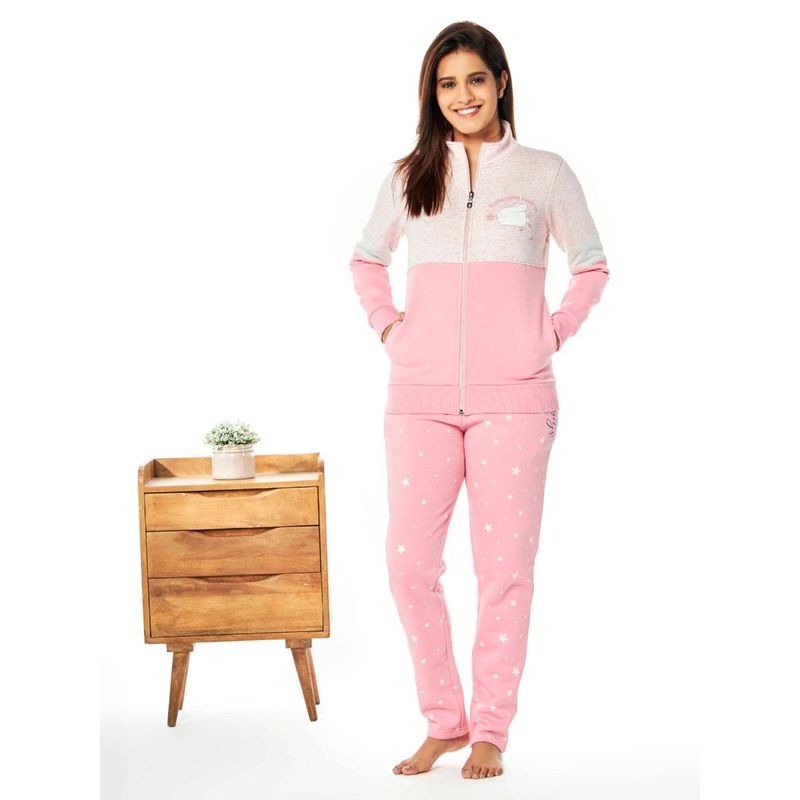 July Nightwear Winter Collection For Women Pink Fleece Track Suit with Zipper (3XL)