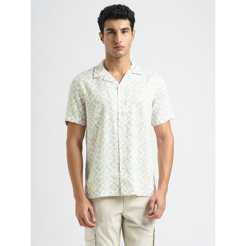 Selected Men Beige Cotton Abstract Shirt (M)