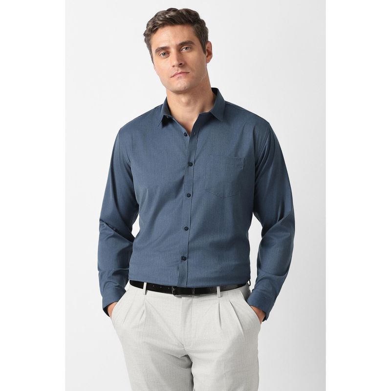 Van Heusen Navy Blue Solid Full Sleeves Shirt (44)