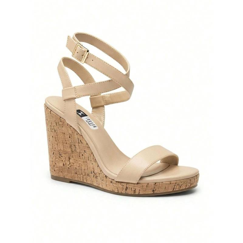IRUSSH Women Versatile Beige Crisscross Cork Wedges (EURO 35)