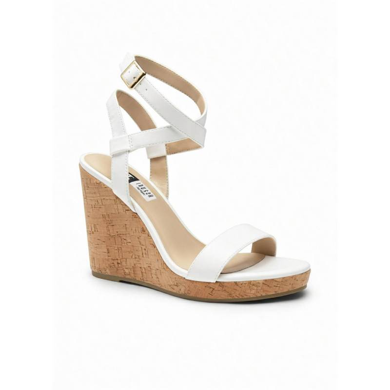 IRUSSH Women Stylish White Napa Crisscross Ankle Cork Wedges (EURO 35)