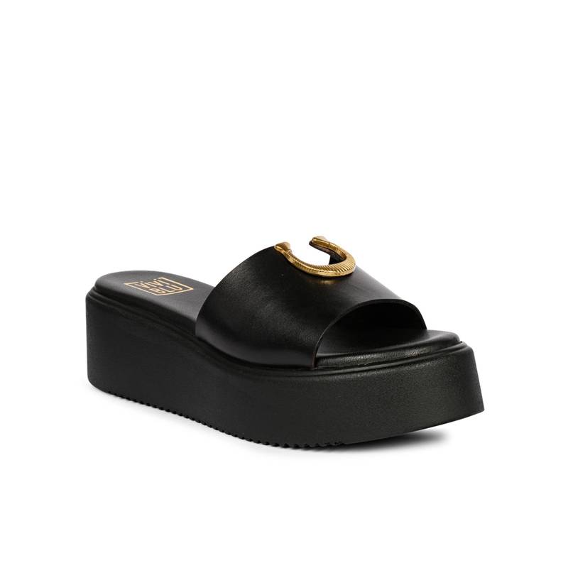 Saint G Women Viviblu Black Leather Platform Sandals (EURO 36)