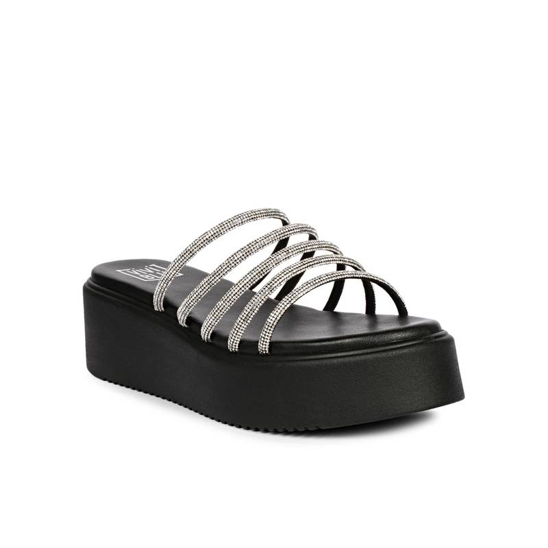 Saint G Women Viviblu Black Leather Platform Sandals (EURO 36)