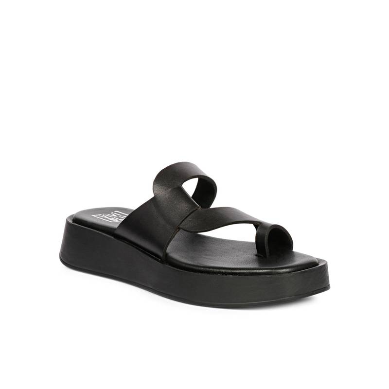 Saint G Women Viviblu Black Leather One Toe Sandals (EURO 36)