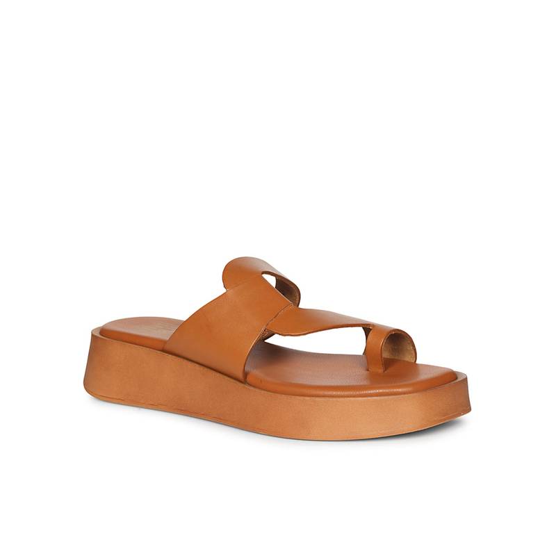 Saint G Women Viviblu Tan Leather One Toe Sandals (EURO 36)