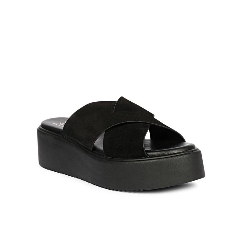 Saint G Women Viviblu Black Leather Platform Sandals (EURO 36)