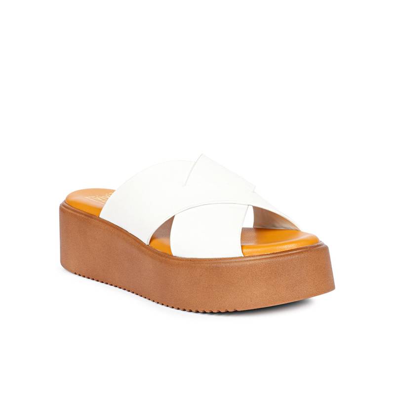 Saint G Women Viviblu White Leather Platform Sandals (EURO 36)
