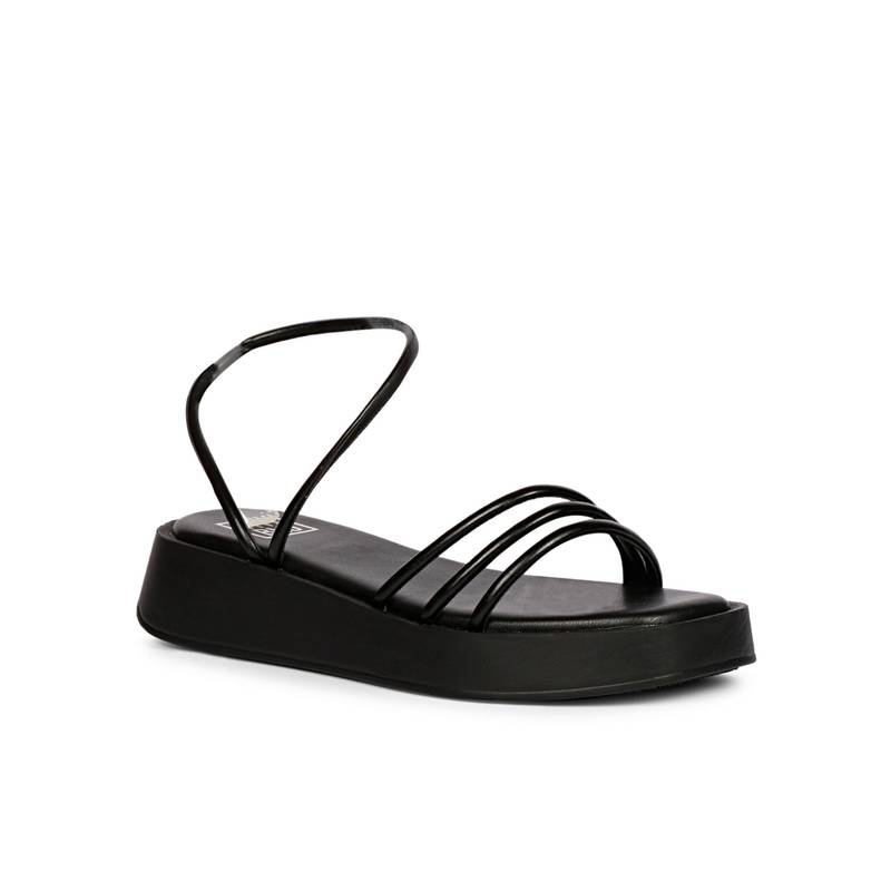Saint G Women Viviblu Black Solid Leather Platform Sandals (EURO 37)