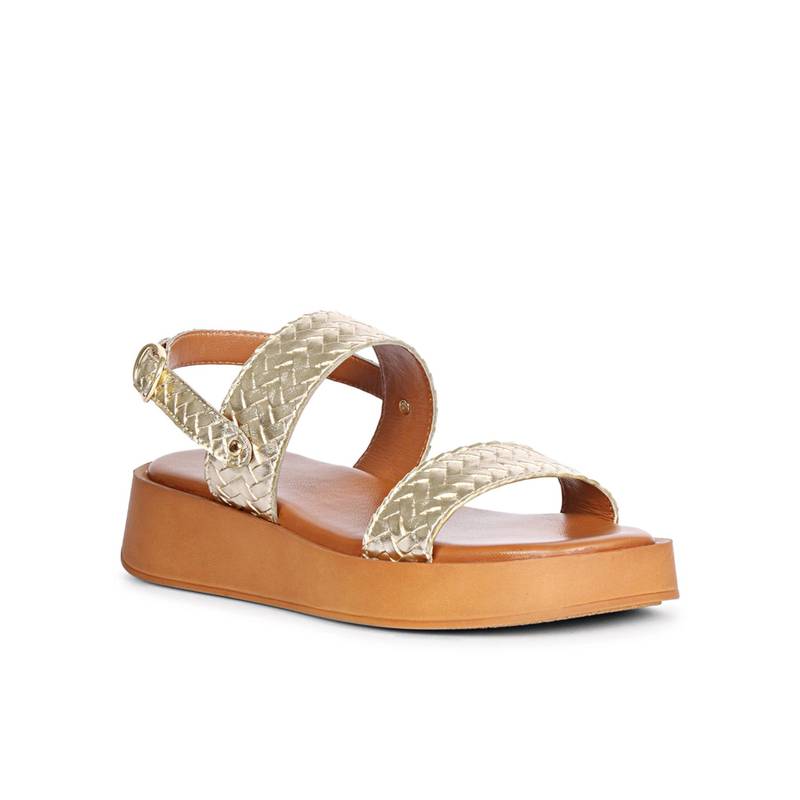 Saint G Women Viviblu Gold Leather Platform Sandals (EURO 36)