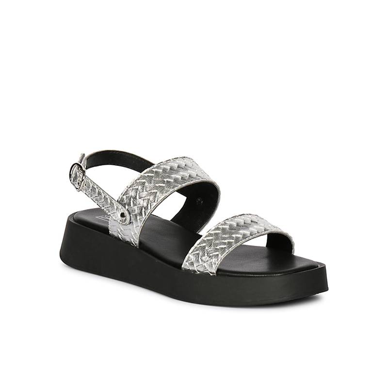 Saint G Women Viviblu Silver Leather Platform Sandals (EURO 36)