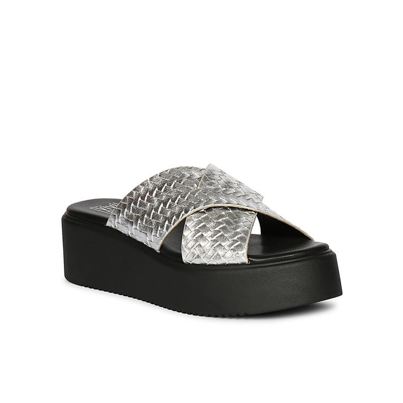 Saint G Women Viviblu Silver Leather Platform Sandals (EURO 36)