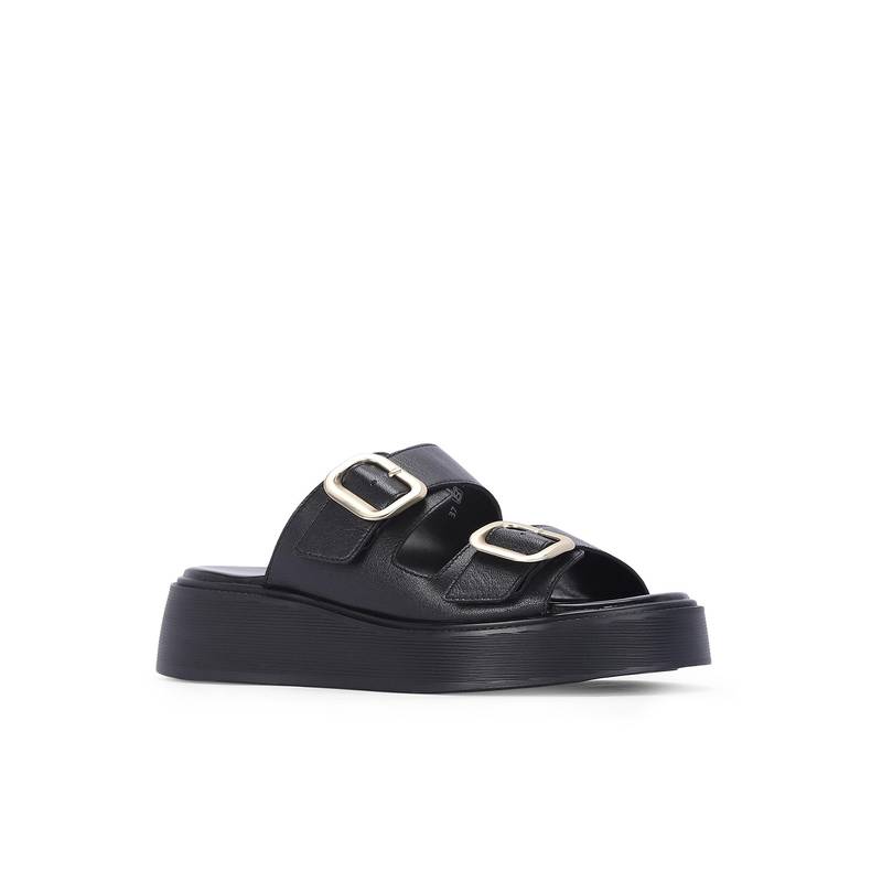 Saint G Women Viviblu Black Solid Leather Platform Sandals (EURO 37)