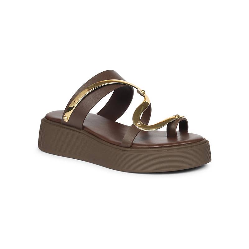 Saint G Women Viviblu Brown Leather Platform Sandals (EURO 36)