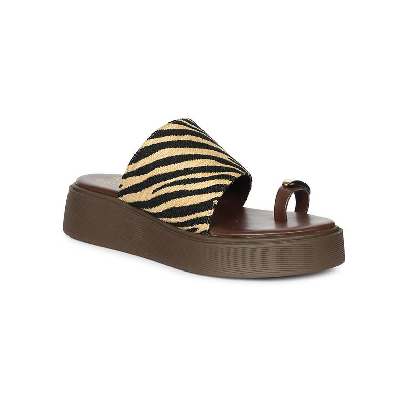 Saint G Women Viviblu Brown Animal Printed Leather Platform Sandals (EURO 36)