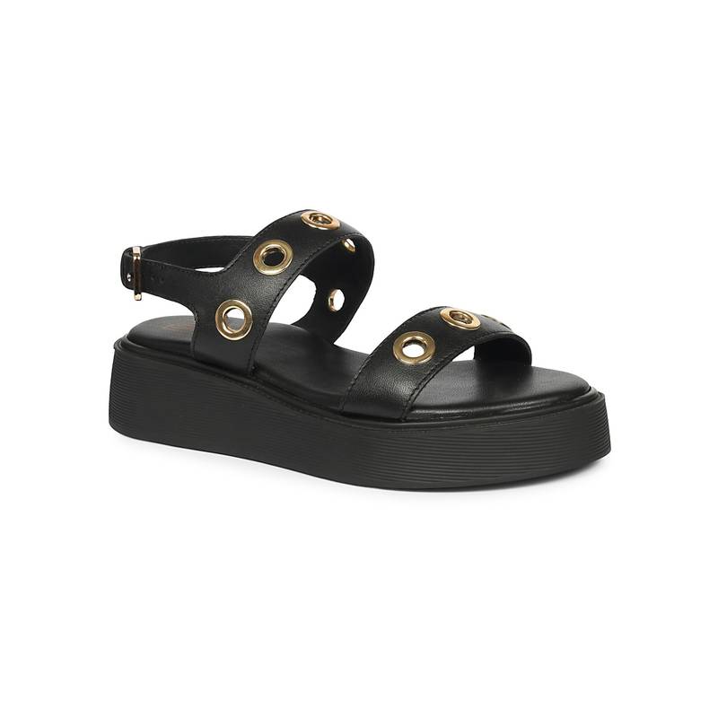 Saint G Women Viviblu Black Leather Platform Sandals (EURO 36)