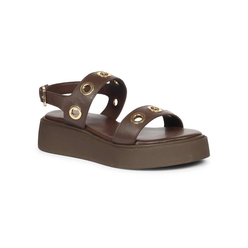 Saint G Women Viviblu Brown Leather Platform Sandals (EURO 36)