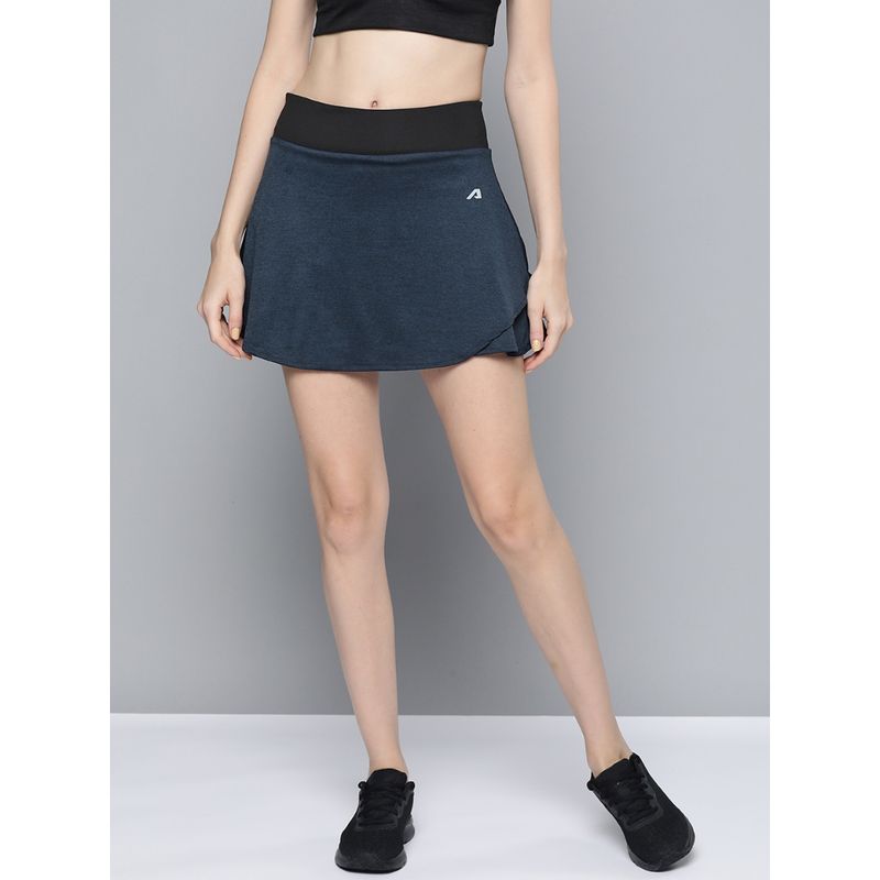 Alcis Women Navy Blue Black Solid Sports Wrap Mini Skirt (L)