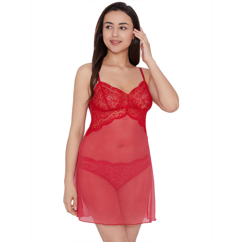 Wacoal India Exclusive Lace Short Lacy Baby Doll Chemise Red (L)