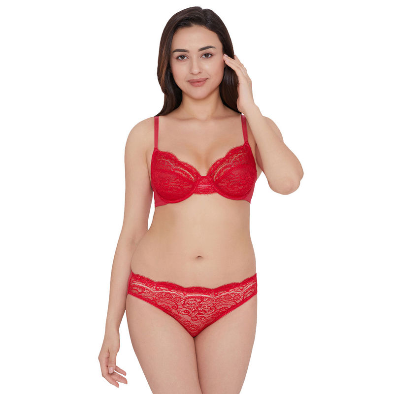 Wacoal India Essential Lace Non Padded Wired Full Cup Lace Bra Red (36D)