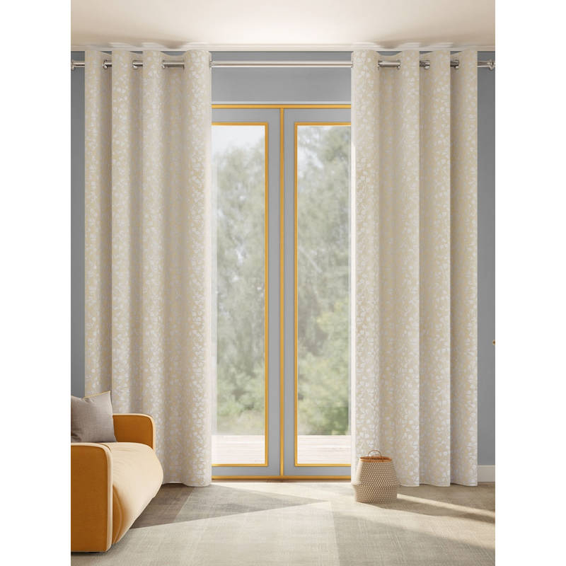 Haus & Kinder Ginkgo Serenity Polyester Door Curtains Sand (Pack of 2) (4 x 7 Feet)