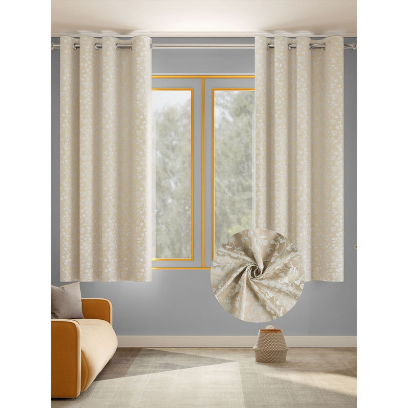 Haus & Kinder Ginkgo Serenity Polyester Window Curtains Sand (Pack of 2) (4 x 5 Feet)