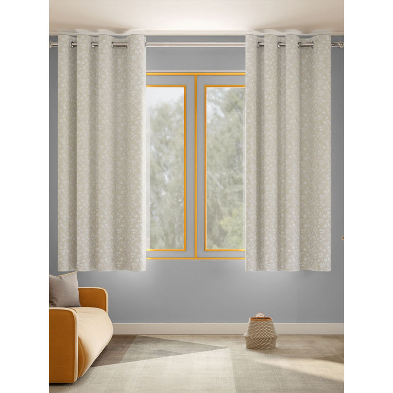 Haus & Kinder Ginkgo Serenity Polyester Window Curtains Champange (Pack of 2) (4 x 5 Feet)