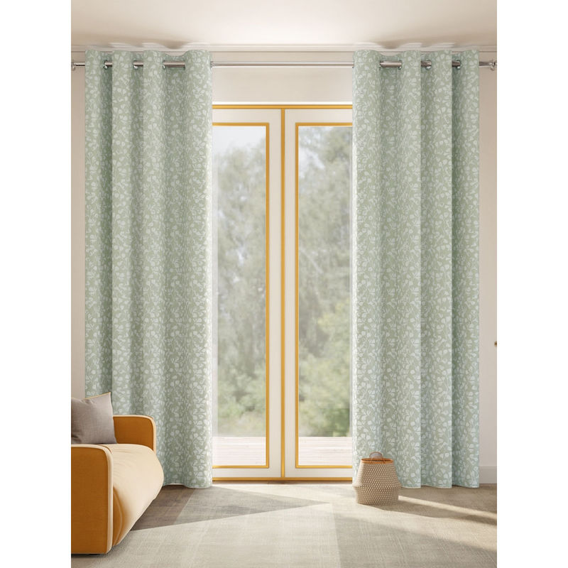 Haus & Kinder Ginkgo Serenity Polyester Door Curtains Celadon (Pack of 2) (4 x 7 Feet)