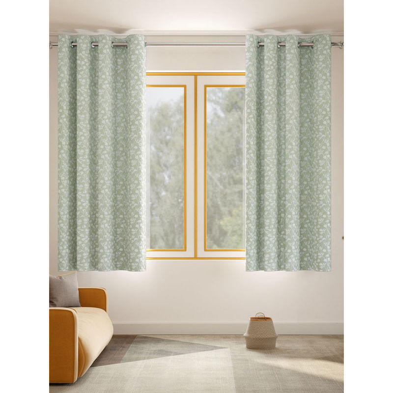 Haus & Kinder Ginkgo Serenity Polyester Window Curtains Celadon (Pack of 2) (4 x 5 Feet)