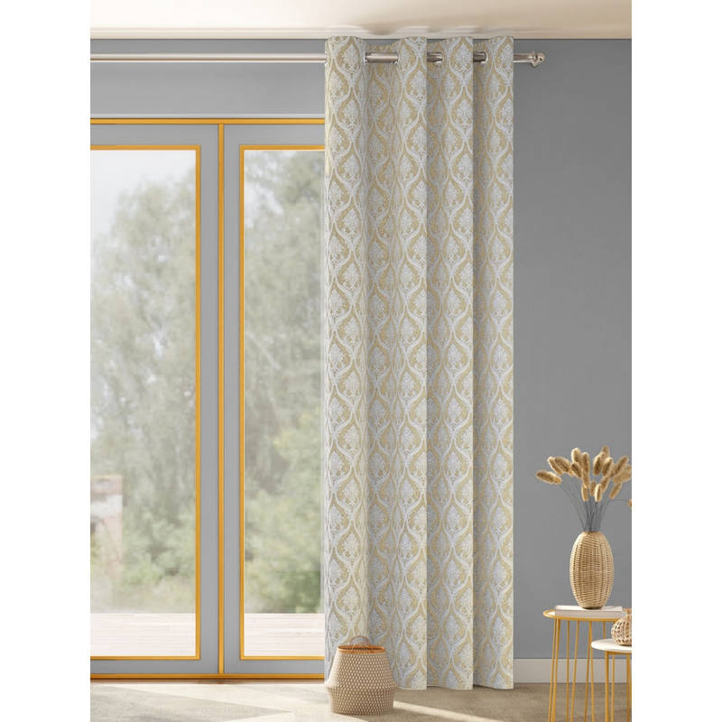 Haus & Kinder Ornate Symphony Cotton Polyester Single Door Curtain Ivory (4 x 7 Feet)