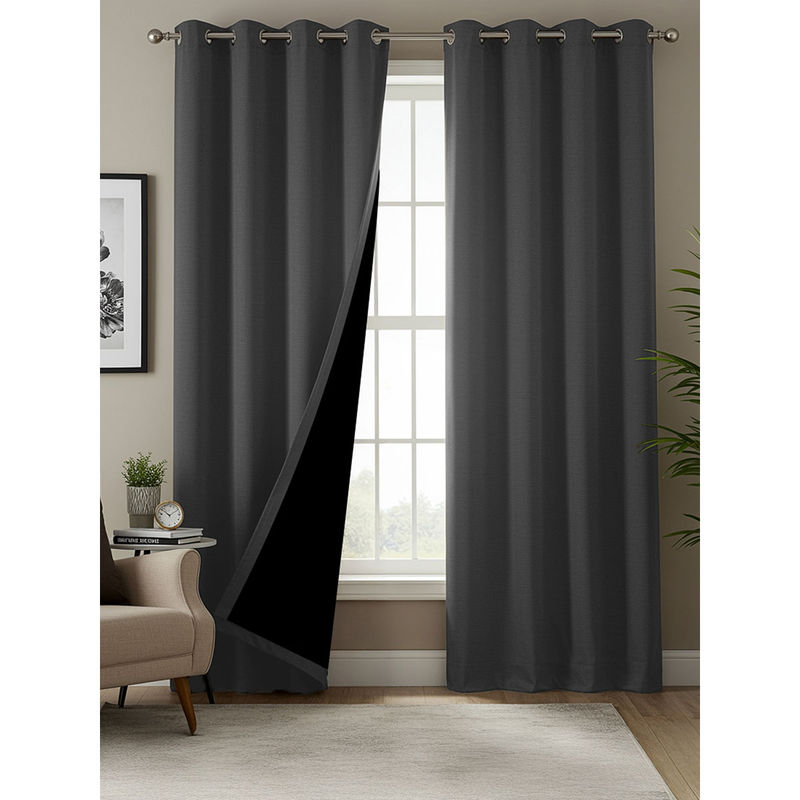 Urban Space 100% Blackout Curtains Door Room Darkening Soft Grey (7 x 4 feet)