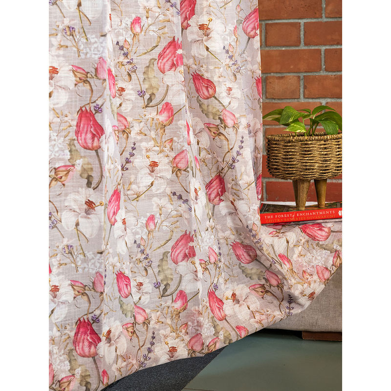 Urban Space Printed Sheer Curtains 35-40% Light Filter Window - Flora Nova (5 x 4 feet)