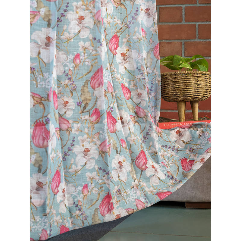 Urban Space Printed Sheer Curtains 35-40% Light Filter Door - Flora Nova Sage (7 x 4 feet)