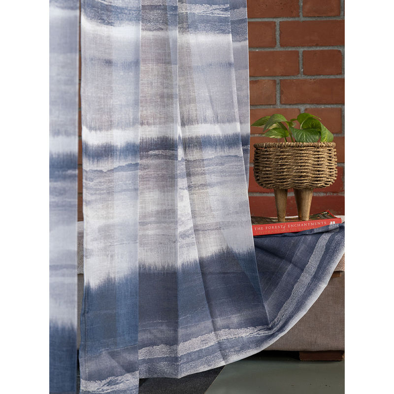 Urban Space Printed Sheer Curtains 35-40% Light Filter Window - Coastal Navy (5 x 4 feet)