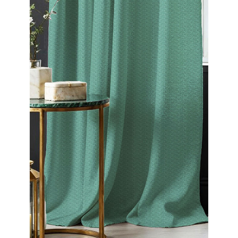 Urban Space Solid Blackout Curtains Window Herringbone Design Green (5 x 4 feet)