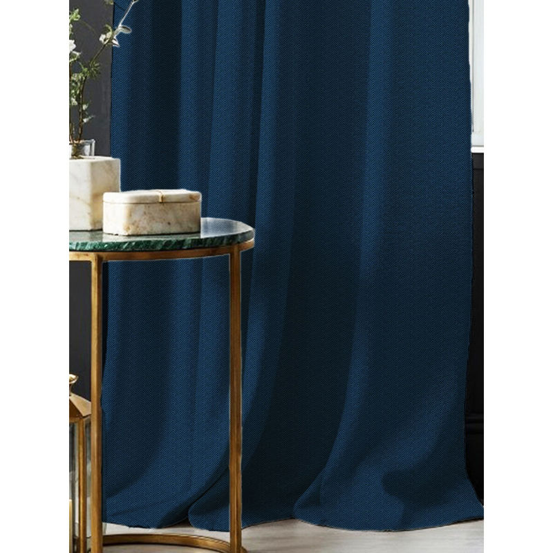 Urban Space Solid Blackout Curtains Window Herringbone Design Drift Navy (5 x 4 feet)