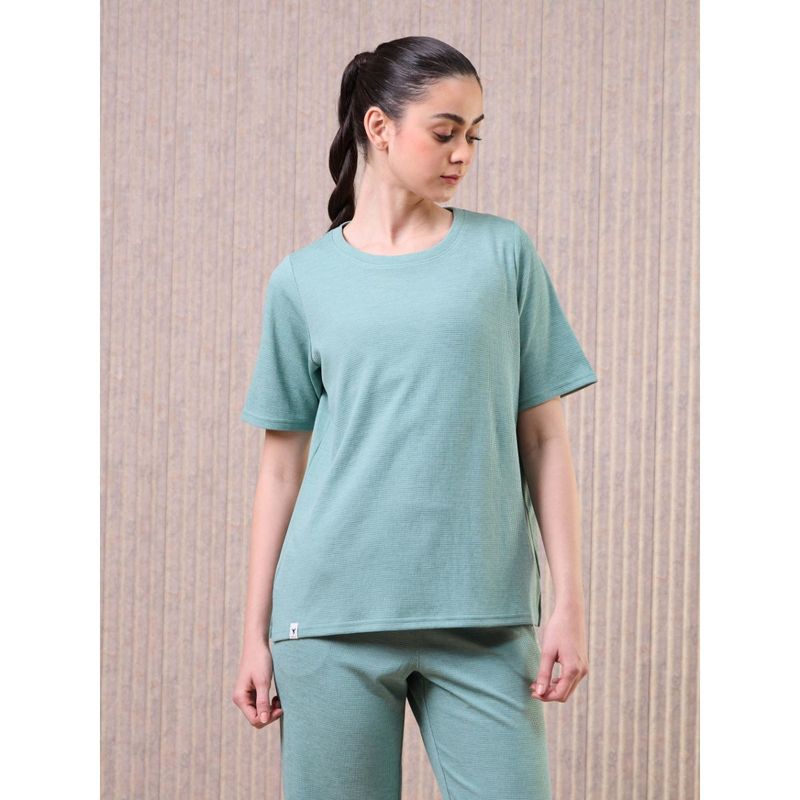 Technosport Women Green Cubic Melange Relaxed Fit Round Neck Double Cool T-Shirt (2XL)