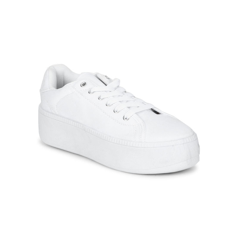 Truffle Collection Total White Canvas Lace-up Sneakers - UK 7