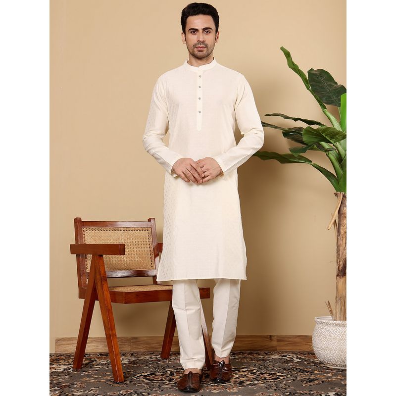 MULTI SHADES Men Off-White Straight Viscose Silk kurta (XS)